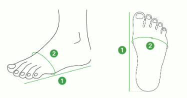1: Measure heel to longest toe for foot length. 2: Measure across the widest part for foot width.
